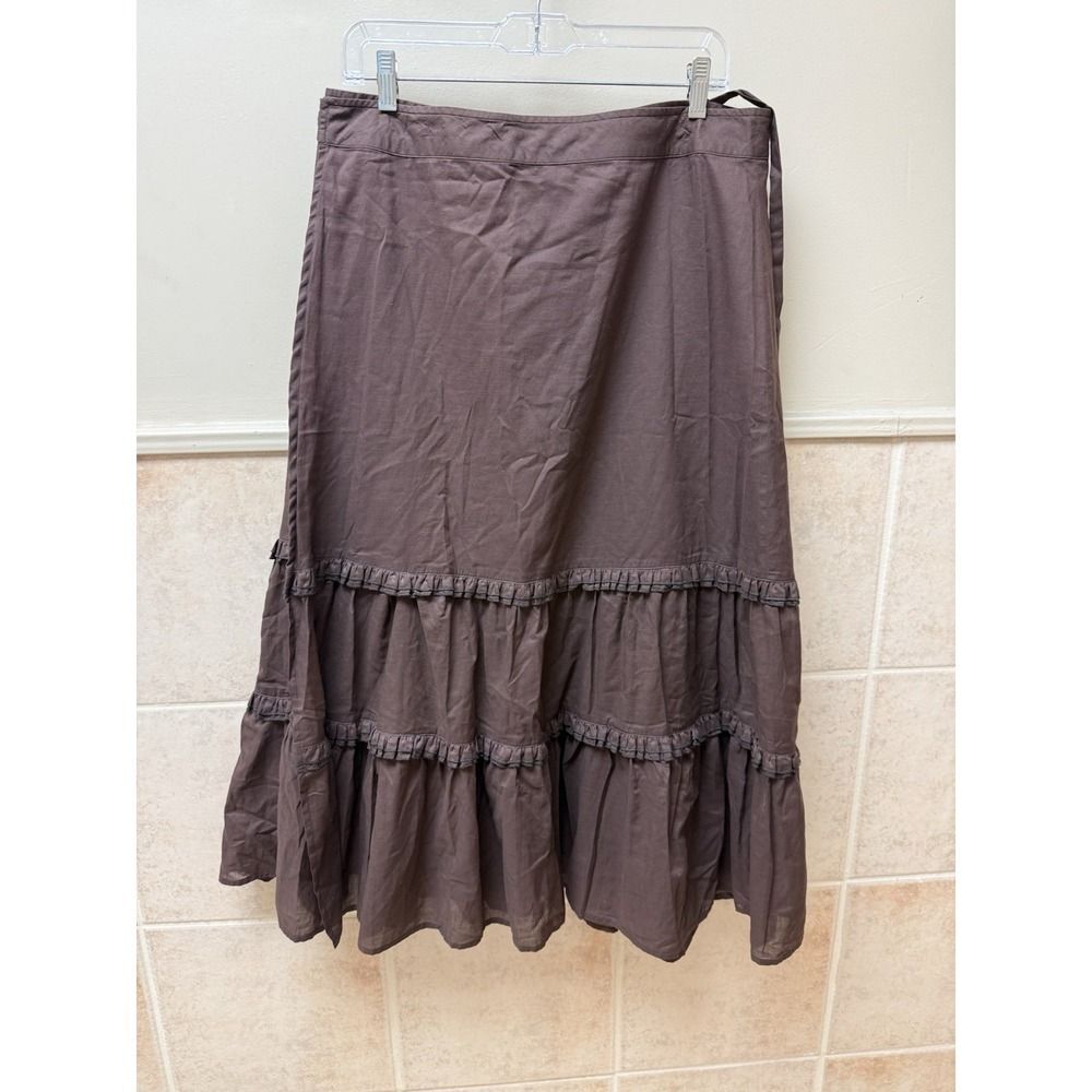 Tory Burch Brown Tiered Wrap Maxi Skirt Cotton Boho. 100% Cotton. Sz M/L - Picture 2 of 8